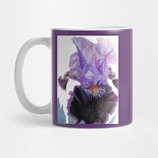 Purple and Black Bearded Iris irises Watercolor White Floral Flowers Painting Mug